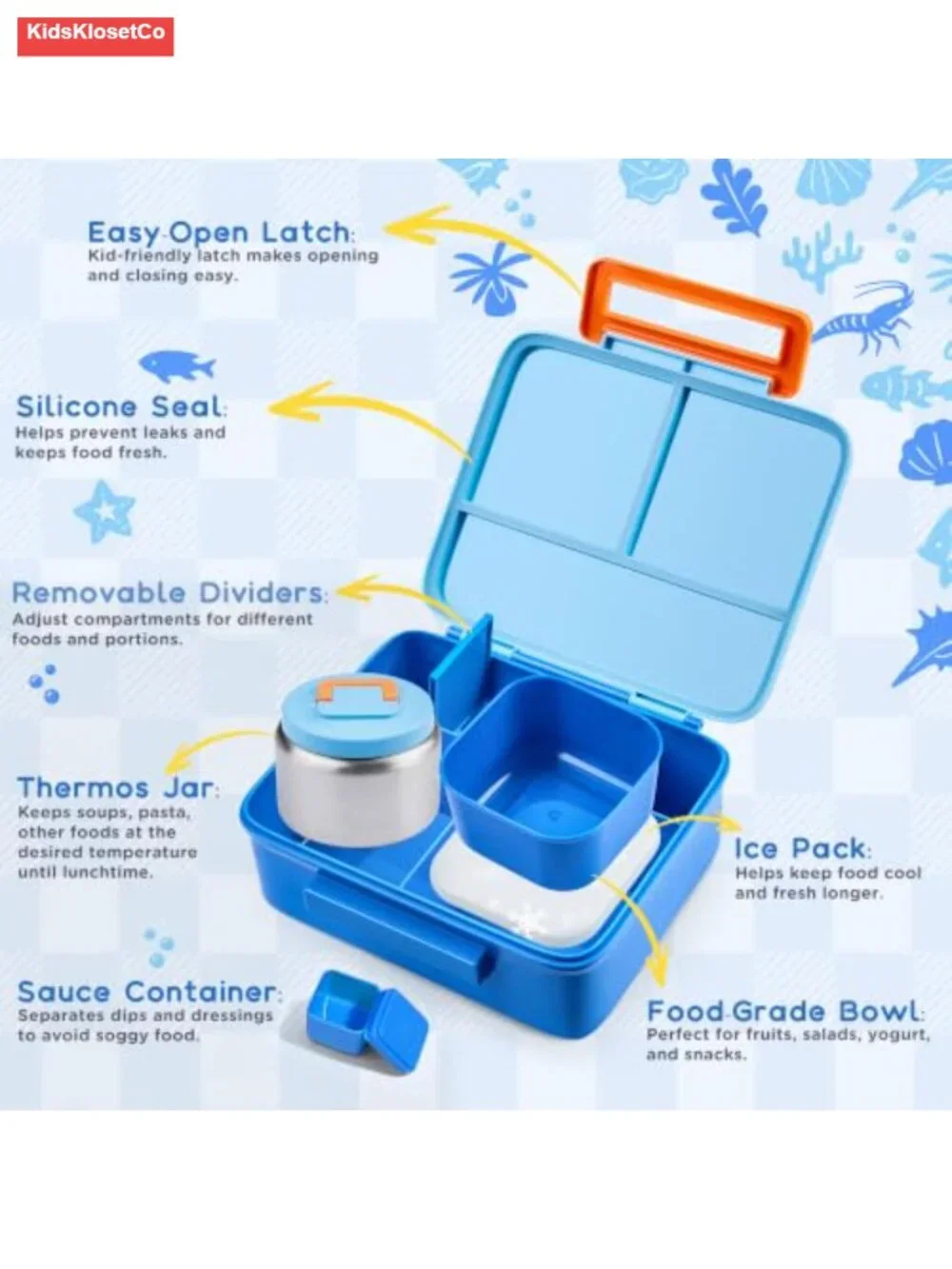Bento Lunch Box for Kids with 8oz Thermos, Leak-Proof, BPA-Free, Dishwasher